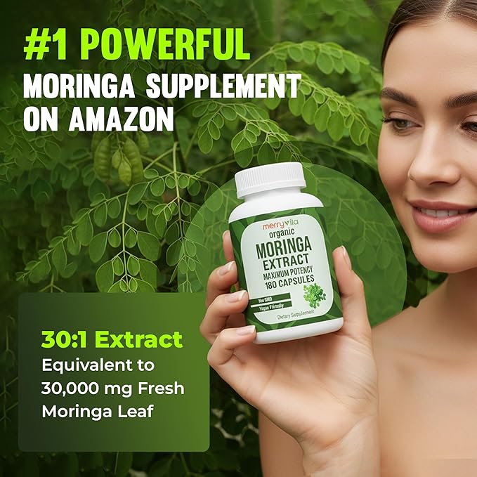 Moringa Capsules – Organic Moringa Oleifera Leaf Extract – Moringa Supplement – Maximum Potency Green Superfood – Immune &amp Antioxidant Support – Vegan Non-GMO – Made in USA – 180 Capsules
