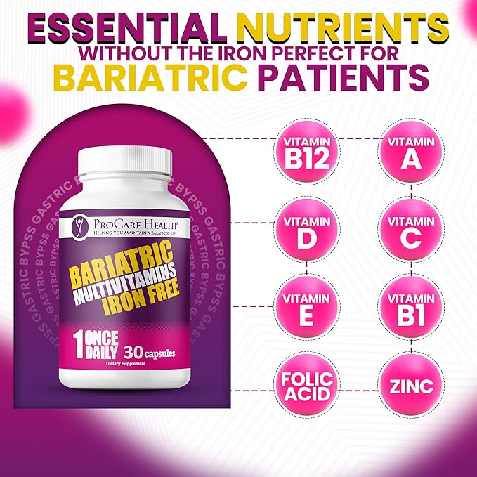 Procare Health Bariatric Multivitamin with Iron Free (30 Fast Dissolving Veggie Capsule) - Bariatric Vitamins for Gastric Sleeve &amp Gastric Bypass Bariatric Multivitamin Without Iron (1 Month Supp