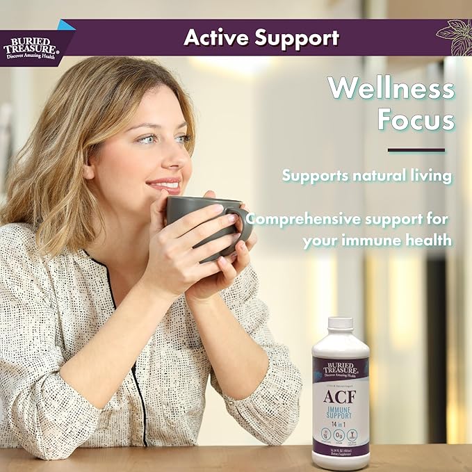 Buried Treasure ACF Immune Support - 16 oz 16 Servings Vitamin C Elderberry Zinc Liquid Immune Booster with Vitamins and Minerals w/ Dose Cup
