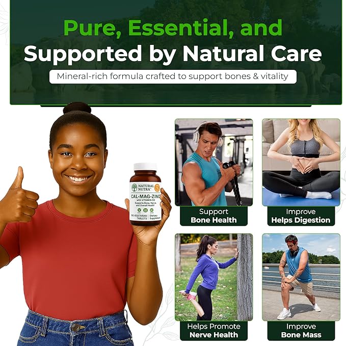 Natural Nutra Calcium Magnesium Zinc with Vitamin D3 - CMZ Supplement | Bone Strength Immune Support Muscle &amp Nerve Health - Cal-Mag Zinc Supplement - Digestion Support - 100 Tablets (Pack of 2)