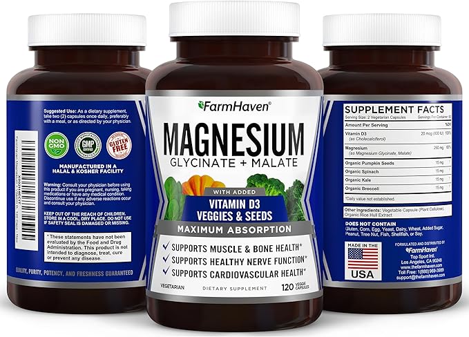 FarmHaven Magnesium Glycinate &amp Malate Complex w/Vitamin D3 &amp Turmeric Curcumin with BioPerine Black Pepper &amp Digestive Enzymes with 18 Probiotics &amp Herbs