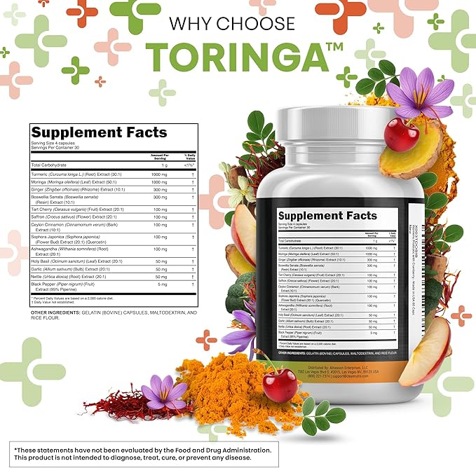 Turmeric Moringa Supplement | Ginger Boswellia Saffron - Supplement for Women and Men with Ceylon Cinnamon Tart Cherry Quercetin Garlic Nettle Holy Basil - 2Pack