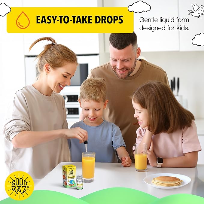 Good Rāz Vitamin D3 Drops for Kids 0.17 fl oz (5 ml) – Taste Free Liquid Dietary Supplement for Kids – Non-GMO Gluten-Free Kosher Daily Liquid Vitamin in Easy Dropper Bottle