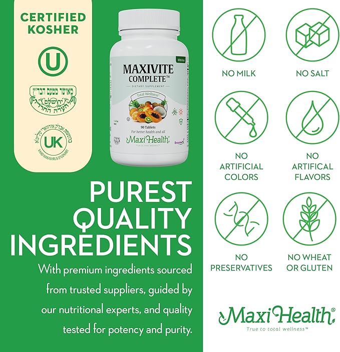 Maxi Health Complete Once Daily Vitamins for Men &amp Women - Multivitamin for Women &amp Men with Iron Vitamin A B1 B2 B3 B6 B12 C D3 E Zinc (90 Tablets)