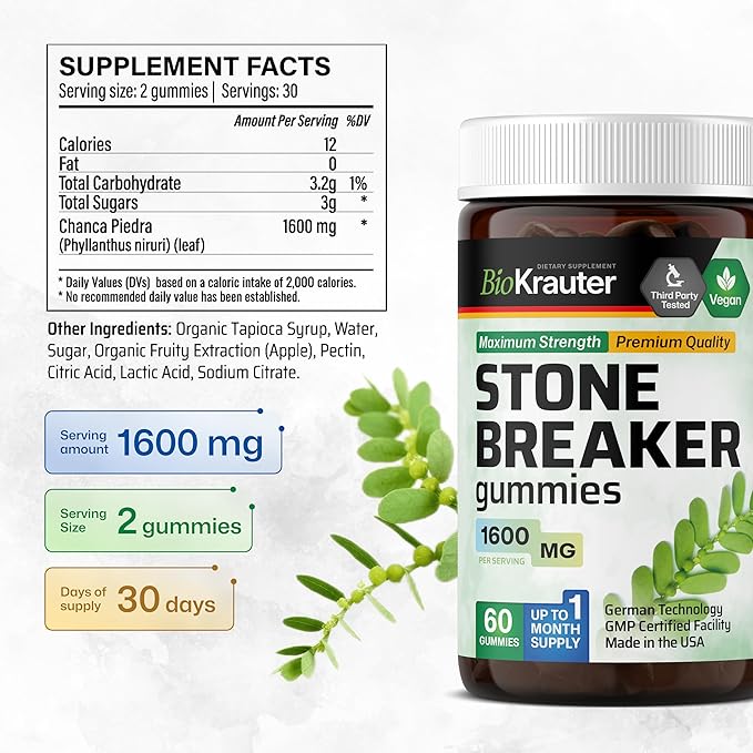 BIO KRAUTER Uric Acid Tincture 4 Fl. Oz. &amp Stone Breaker 60 Gummies.
