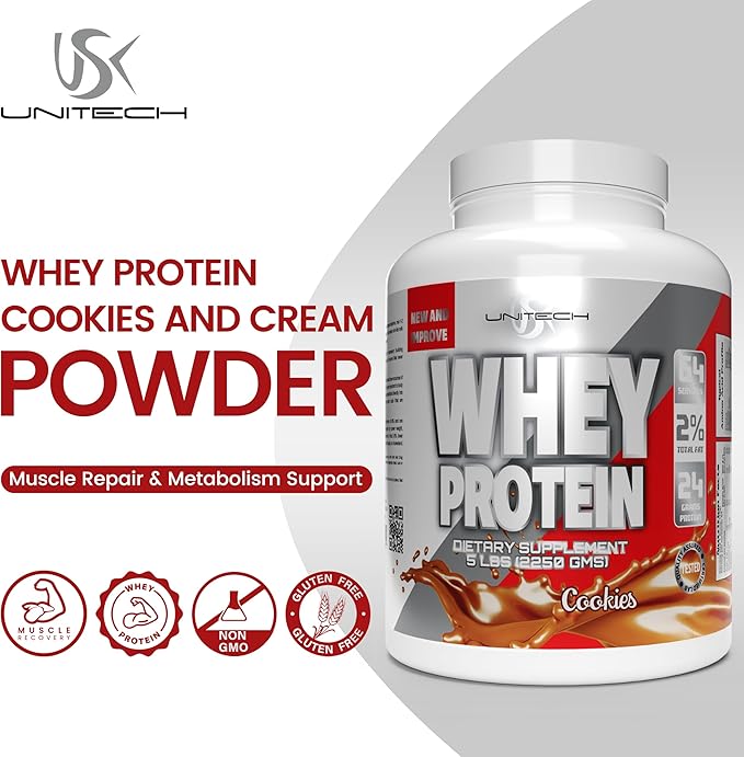 Unitech USK Whey Cookies Protein Powder | Muscle Repair &amp Metabolism Support | Protein with Essential Amino Acids Enzymes &amp Minerals | Sports Supplement | Cookies Flavor 80oz