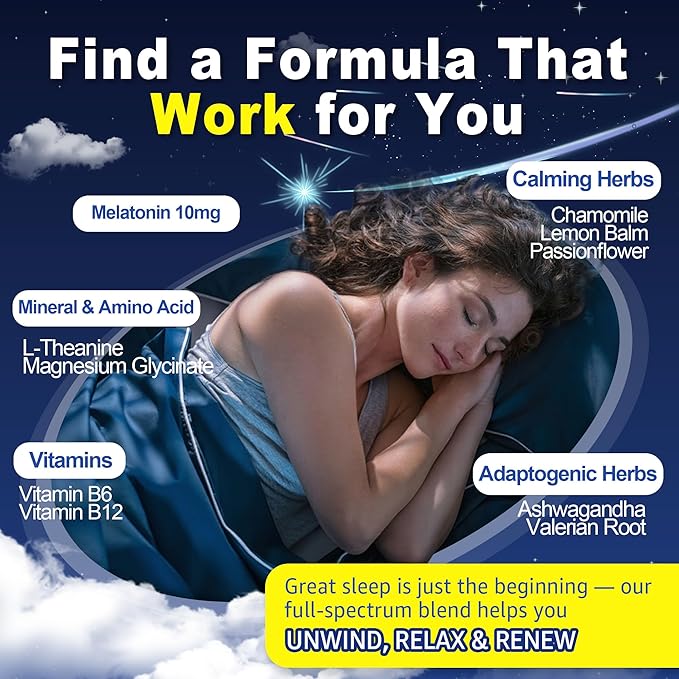 2 Pack Sugar Free Melatonin Gummies 10mg 20mg Magnesium Glycinate Melatonin for Adults Ashwagandha L-Theanine B6 B12 Lemon Balm and Chamomile for Deep Relaxation Antioxidant Vegan120 Day