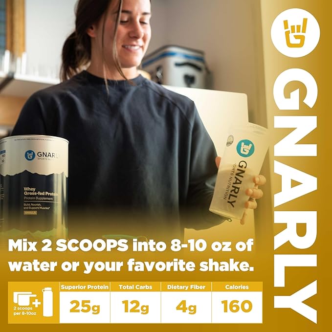Gnarly Nutrition Vanilla Protein Powder – NSF Sport Certified – 25g Protein Muscle Repair – Grass Fed Whey Powder Smooth Taste – Vanilla 32 oz