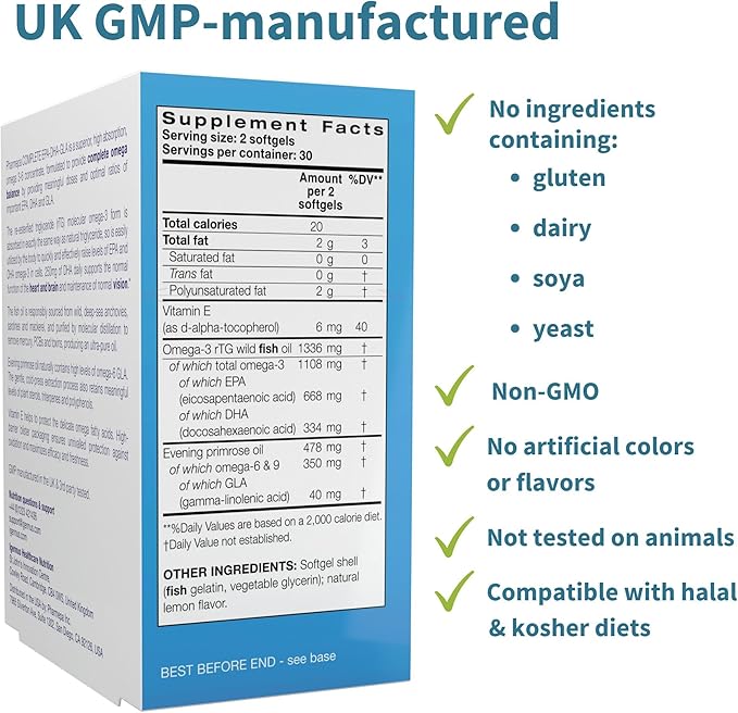 Igennus Pharmepa Complete EPA 668mg &amp DHA 334mg Omega-3 Fatty Acids 1000mg IFOS Certified rTG Form High Potency Fish Oil Plus Omega-6 &amp 9 from GLA Evening Primrose Oil Lemon Flavor 360 So