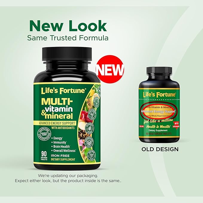 Life's Fortune Whole Food Multivitamin &amp Mineral Supplement for Men &amp Women – Energy Support Vitamins for Immune Brain &amp Metabolism Support – Iron Free 90 Vegetarian Tablets