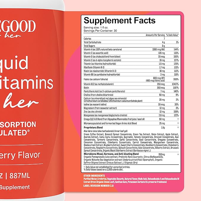 Women’s Liquid Multivitamin | 70+ Nutrients Superfoods &amp Omegas | Made in USA | Vegan Non-GMO Sugar Free | Mixed Berry | 30 Fl Oz (30 Servings)