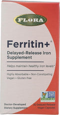 Flora Ferritin+ Delayed-Release Iron Supplement - Plant-Based Iron Supplement - Blood Cell &amp Energy Support - Vegan &amp Gluten-Free - Amber Glass Bottle - 30 Vegan Capsules