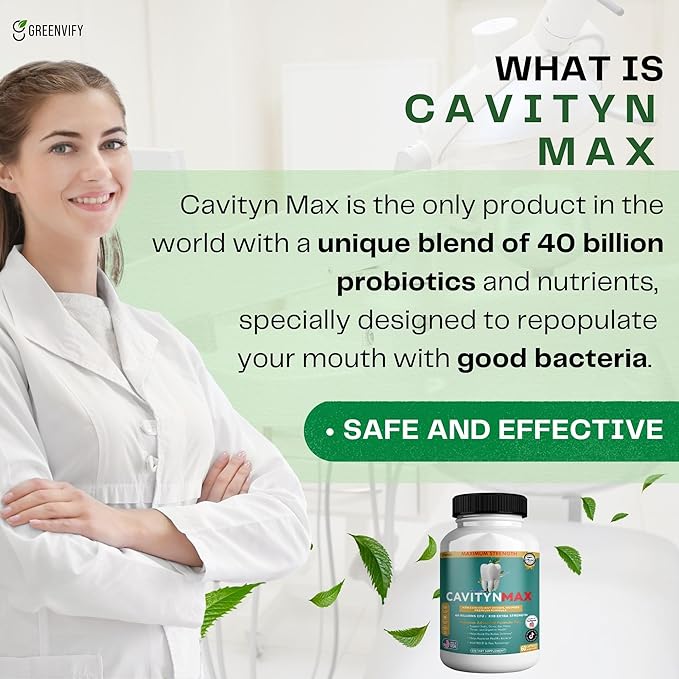 Cavityn Max Probiotic Supplement 40 Billion CFU 60 Capsules Digestive Health Support (1)