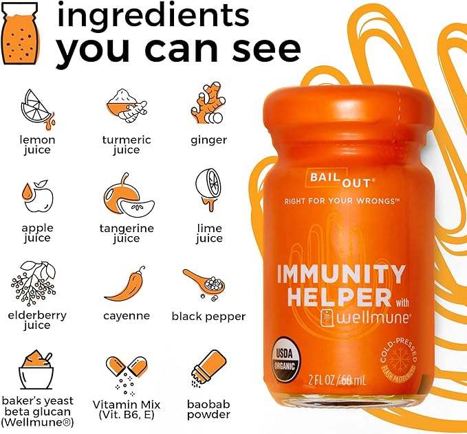 BAILOUT Wellness - Immunity Helper Daily Immune Support with Vitamin C Turmeric Ginger and More 2 Fluid Ounces Pack of 12