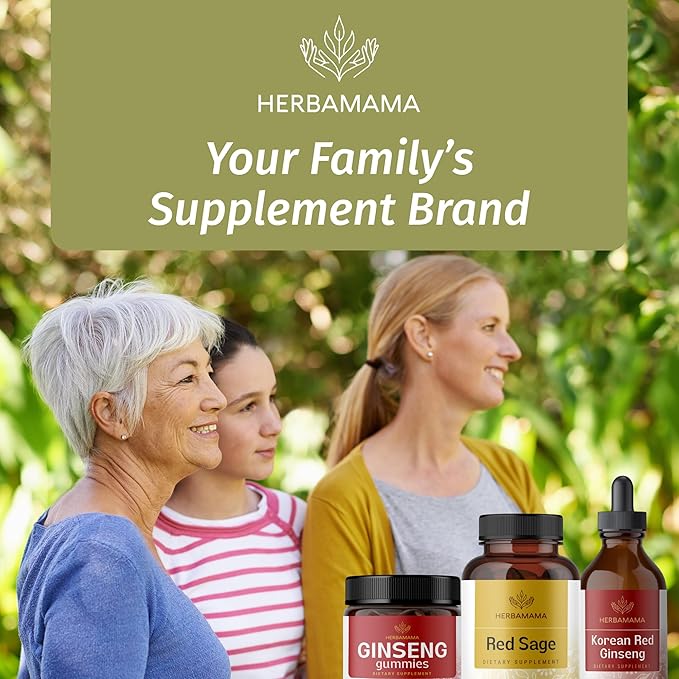 HERBAMAMA Red Sage and Turmeric Kit - Bundle of 1200 mg Red Sage Dan Shen Capsules &amp Turmeric Curcumin Drops 2 fl oz - Vegan Non-GMO Sugar &amp Alcohol-Free - 2 Pack