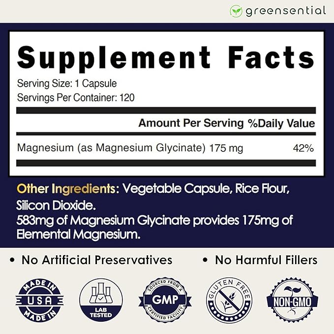 Pure Magnesium Glycinate | 4-Month Supply 1 Capsule per Serving | Made in USA | Supports Sleep Muscle &amp Heart Health | 100% Chelated Heavy-Metal Tested Vegan 120 Capsules