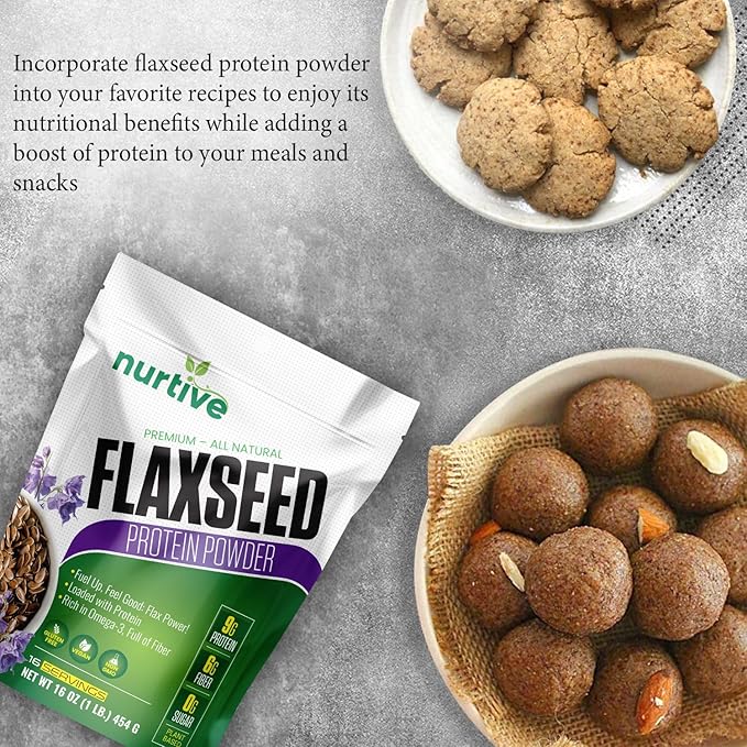 Flaxseed Protein Powder - Plant-Based Rich in Omega-3 and Antioxidants - Ideal for Post-Workout Recovery - Nutritional Boost for Smoothies &amp Baking - Non-GMO &amp Gluten-Free (16 oz / 454g)