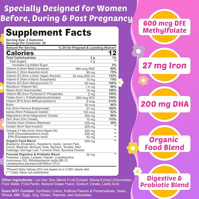 Sugar Free Prenatal Vitamins for Women Gummies 2 Pack + Kids Sleep Gummies 2 Pack