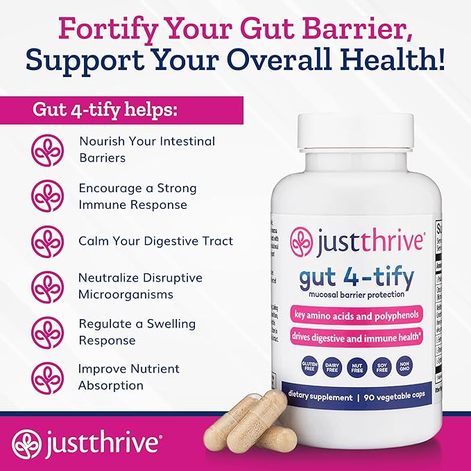 Just Thrive Gut 4-tify - Gut Health Supplements for Women and Men - Anti Bloat 90 Vegetable Capsules