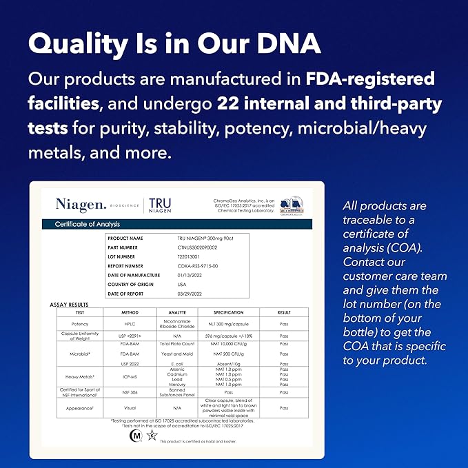 TRU NIAGEN Patented NAD Supplement for Brain Function Anti Aging &amp Cell Regeneration Niagen 60 300mg Servings | Supports Cellular Energy Muscle | Nicotinamide Riboside (NR) Take 2 Daily | 2 Bo