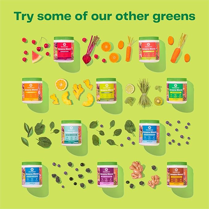 Amazing Grass Greens Blend Superfood for Immune Support: Super Greens Powder Smoothie Mix with Organic Spirulina Chlorella Beet Root Powder Digestive Enzymes &amp Probiotics Elderberry 30 Servin