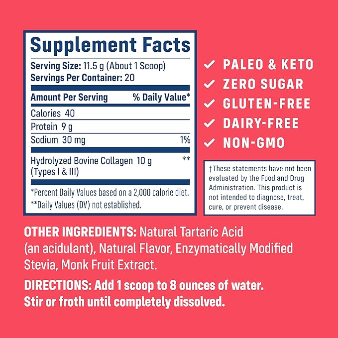 NativePath Wild Berry Collagen Peptides Powder - 10g Grass-Fed Type 1 &amp 3 23 Servings - for Hair Skin Nails &amp Joints - Keto &amp Paleo No Gluten No Dairy (8.1 oz)