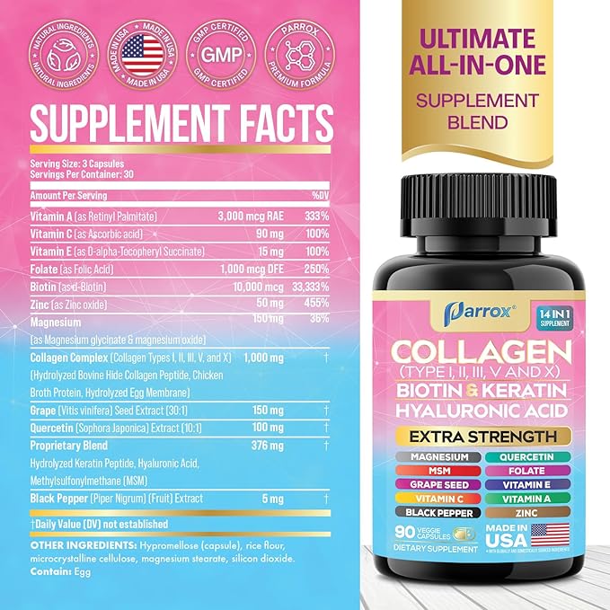 Collagen &amp Sea Moss Shilajit Capsules Bundle – 30-Day Supply – Collagen Peptides I II III V X + Biotin Hyaluronic Acid – Sea Moss Shilajit Ashwagandha Rhodiola Ginseng