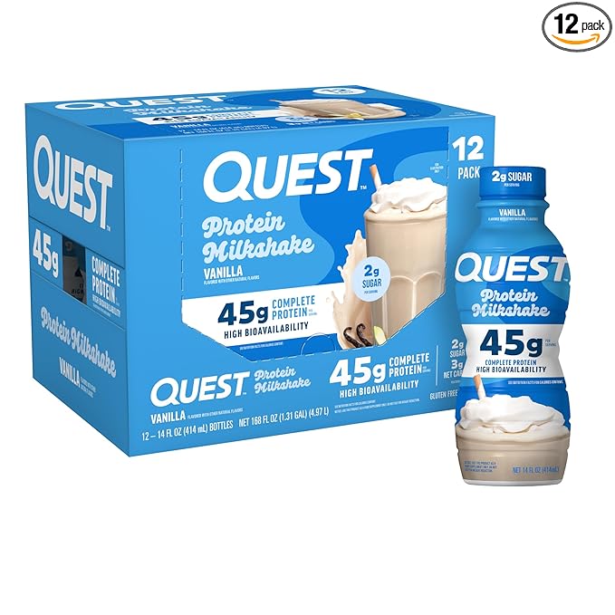 Quest Nutrition Vanilla Protein Shake 45g Protein 2g Sugar 3g Net Carbs Ready to Drink Gluten Free 12 Count