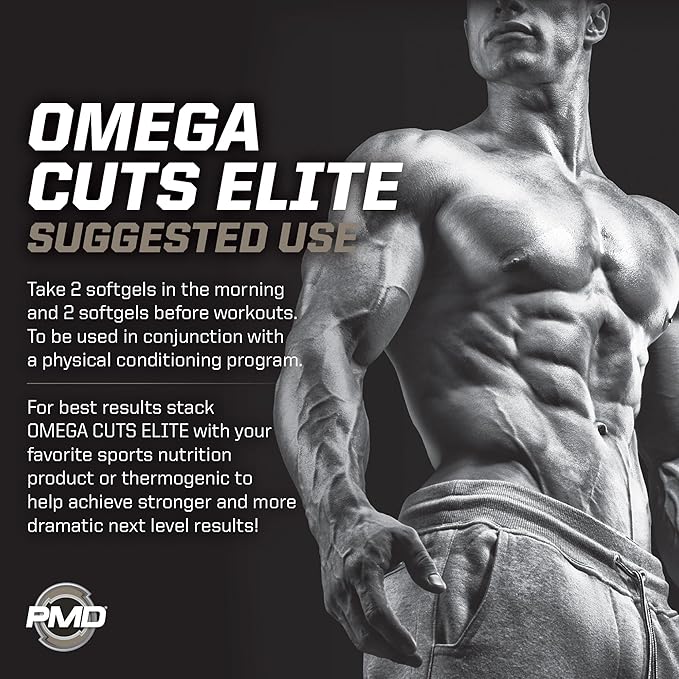 PMD Sports Omega Cuts Elite Fat Loss-Muscle Defining Formula - Omega Fatty Acids MCT's and CLA for Muscle Definition and Maintenance - Keto Friendly for Women and Men - Stimulant Free (90 Softgels)