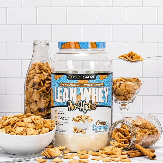 Musclesport Lean Whey Revolution™ Protein Powder - Whey Protein Isolate - Low Calorie Low Carb Low Fat Incredible Flavors - 25g Protein per Scoop - 2lb Cinna Crunch