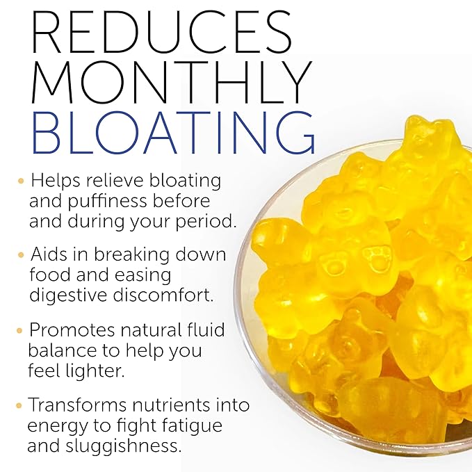 Bloating Relief for Women Debloating for Women | Supports Period Bloat Digestion &amp Water Weight Balance | Helps Before &amp During Your Cycle | 60 Vegan Gummies | Daily Digestive Support Supple