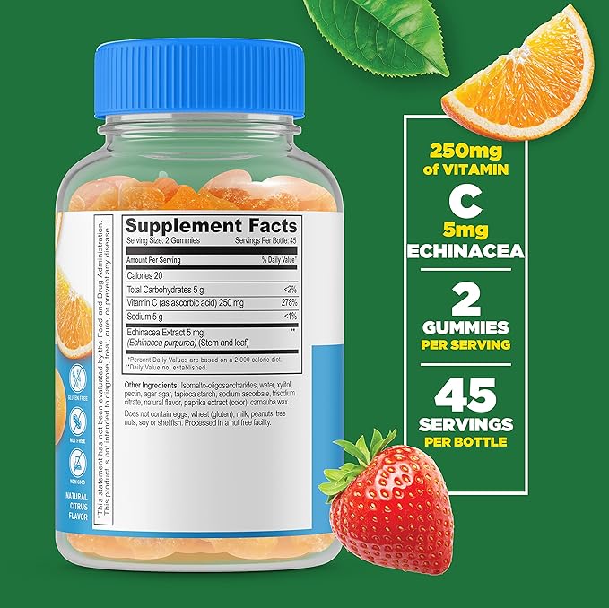 Lifeable Sugar Free Vitamin D 5000 IU + Vitamin C Gummies Bundle - Great Tasting Vitamin Supplement Gluten Free GMO Free Chewable Gummy