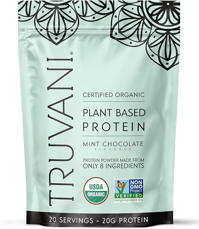 Truvani Vegan Pea Protein Powder | Mint Chocolate | 20g Organic Plant Based Protein Per Serving | 20 Servings | Keto | Gluten &amp Dairy Free | Low Carb | No Added Sugar