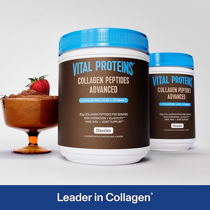 Vital Proteins Collagen Peptides Advanced Hydrolyzed Peptides with Hyaluronic Acid and Vitamin C - Chocolate Flavor Powder 24.7oz (Pack of 2)