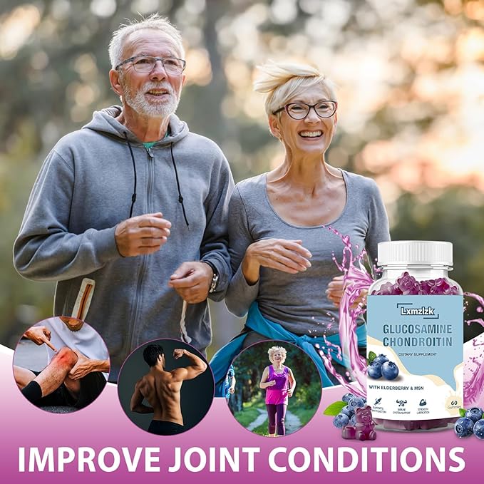 2 Packs 3000mg Glucosamine Chondroitin Gummies with MSM &amp Elderberry-Extra Strength Joint Health Flexibility Antioxidant Immune Support Supplement Gummy for Adults Men &amp Women 120 Cts (2)