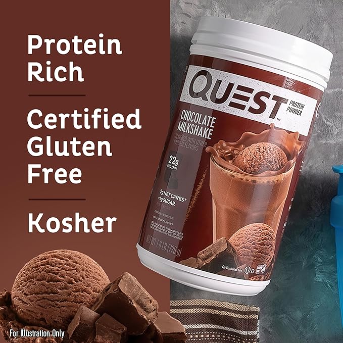 Quest Nutrition Vanilla Milkshake Protein Powder 24g of Protein 1g of Sugar 1.6 Pound 23 Servings &amp Chocolate Milkshake Protein Powder 22g Protein 2g Net Carbs 1g Sugar Low Carb
