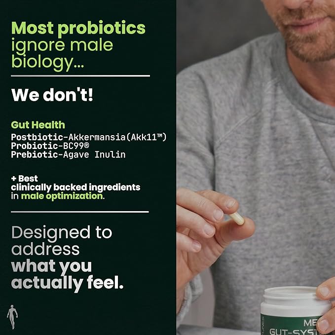 Simple Creatures Akkermansia Probiotic for Men – AKK11™ 5-in-1: Craving Control · Gut Barrier · Male Drive · Debloat · Energy | Probiotic Prebiotic Postbiotic | Tongkat Ali &amp Boron | 60 Caps