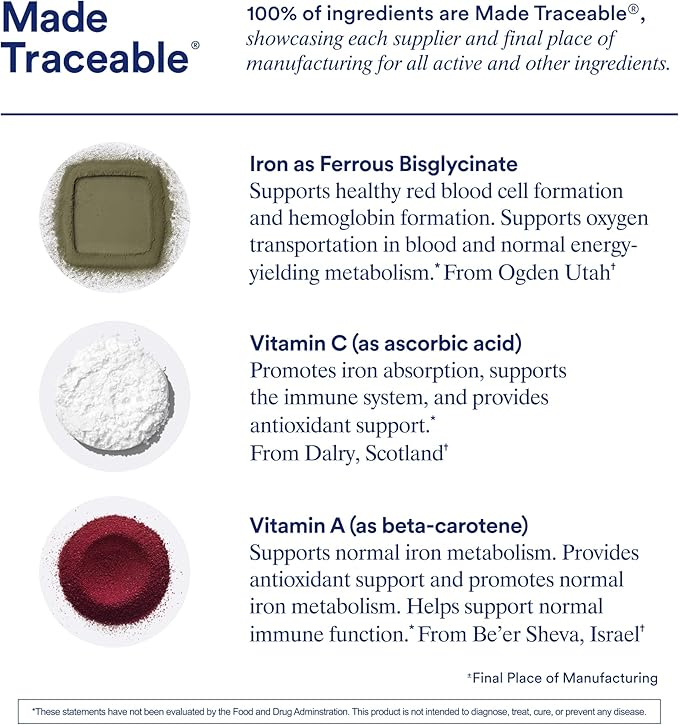 Ritual Iron Supplement to Support Low Iron Levels 60 mg | 48-hour Dosing Routine with BioSeries™ Technology plus Vitamin A and C. Designed for Optimal Absorption and Minimal GI Discomfort* 15 Servings