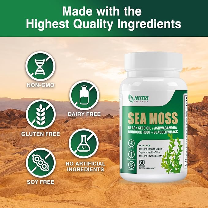 Magnesium Complex Supplement &amp Sea Moss Black Seed Oil Ashwaga - Immune Bone Heart Muscle &amp Nervous System Support