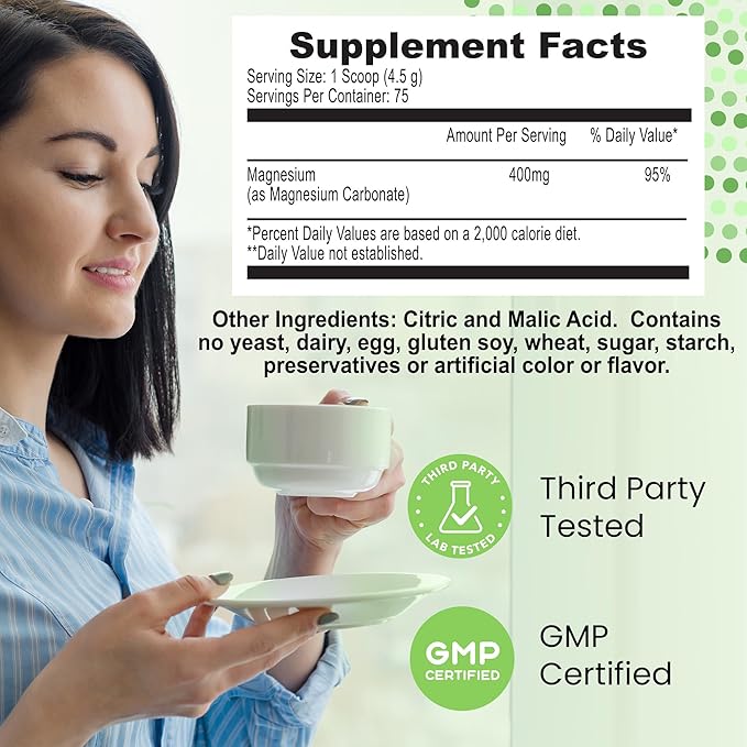 Calm Magnesium Powder - 400mg Pure Magnesium Citrate Drink Mix for Relaxation Sleep Support &amp Muscle Relief Unflavored