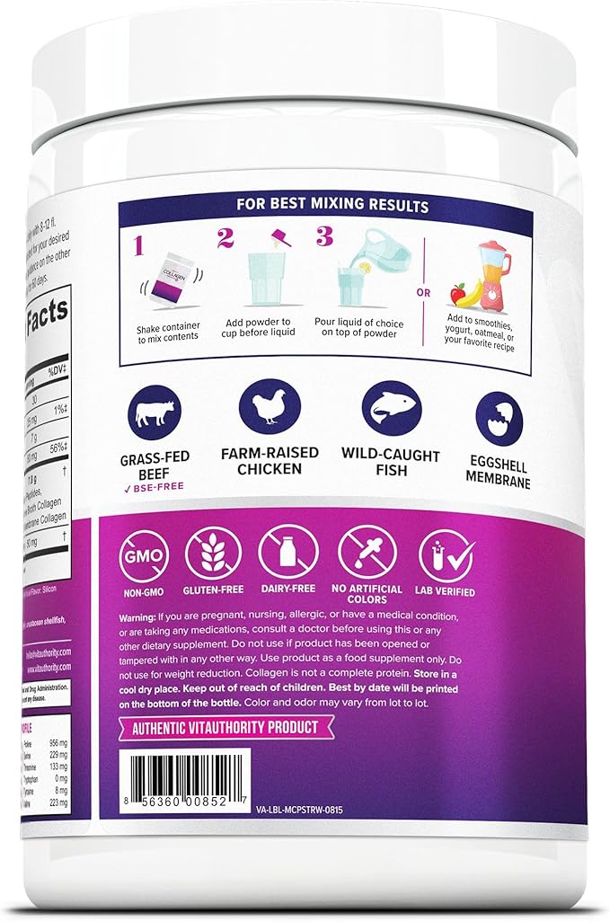 Multi Collagen Peptides Powder for Women - Hydrolyzed Flavored Collagen Powder for Women with Types I II III V &amp X Vitamin C &amp Hyaluronic Acid for Hair Skin and Nails (Strawberry) - 30 Serving