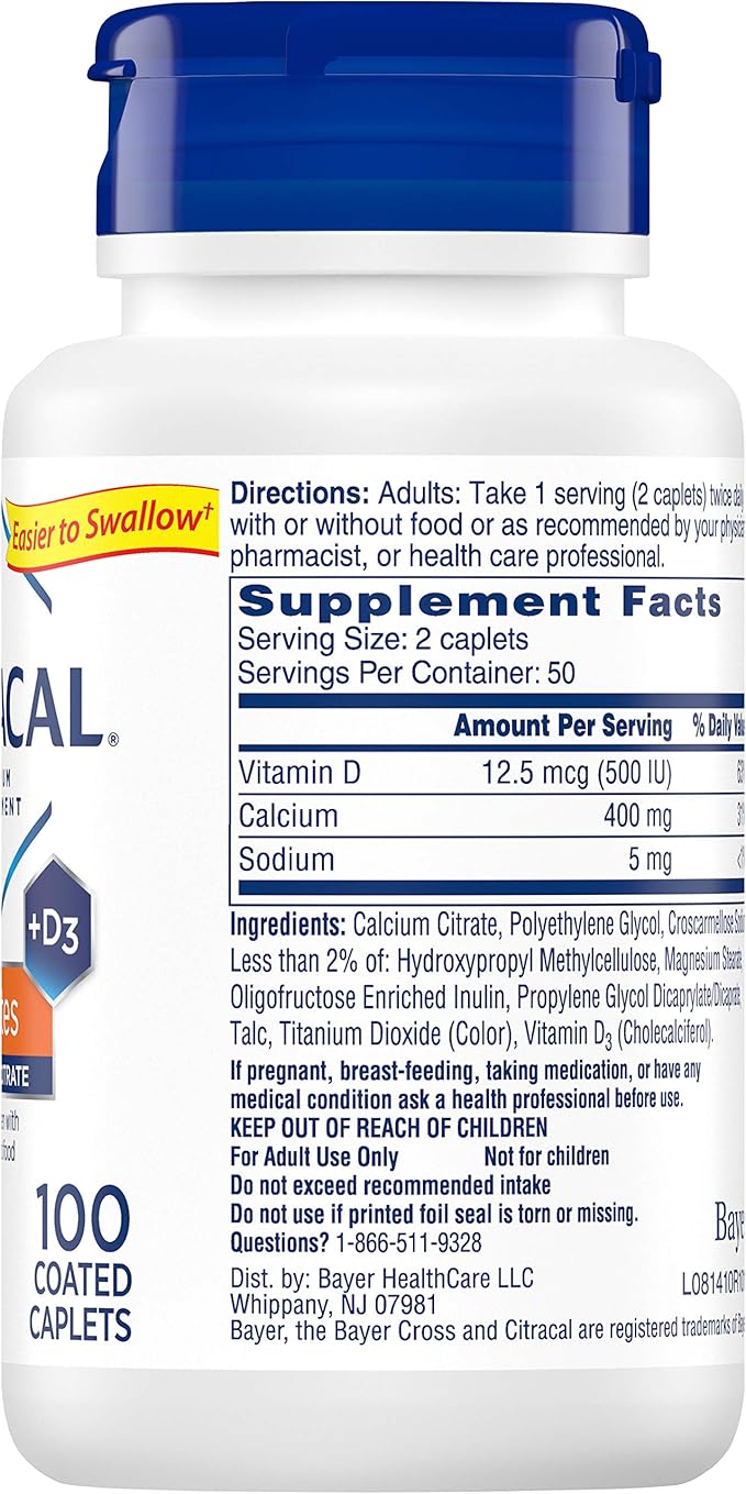 Citracal Calcium Citrate Petites W/Vitamin D Tablets 100 Ct (4 Pack)