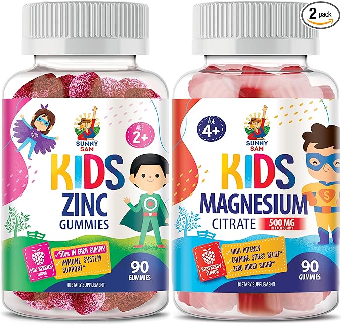 Magnesium Gummies for Kids &amp Adults - 500mg &amp Zinc Gummies for Kids &amp Adults - Zinc Chewable Gummy for Immune Support - Powerful Natural Antioxidant Non-GMO Supplement for Children Men Wom