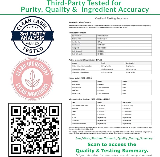 Sun Vitals Platinum Turmeric Complex – 95% Curcuminoids with BioPerine® Glucosamine &amp Boswellia