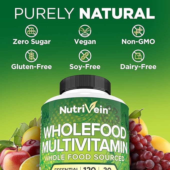 Nutrivein Premium Wholefood Multivitamins &amp Resveratrol Supplement Bundle: High-Absorption Trans Resveratrol Supplement &amp Multivitamin for Women &amp Men - Vitality Defenses &amp Overall W