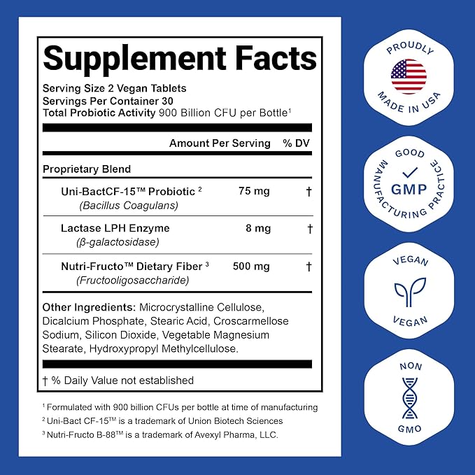 Nutrition Essentials Probiotics for Women and Men with Natural Lactase Enzyme &amp Prebiotic Fiber for Digestive Health - 80percent + Stronger Supplement for Gut Health Support - 3 Count of 60 Tablet