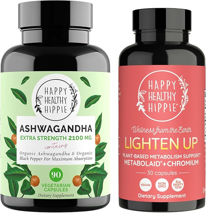 Happy Healthy Hippie Lighten Up Weightloss Supplement (Metabolaid™ + Chromium) &amp Organic Ashwagandha Capsules