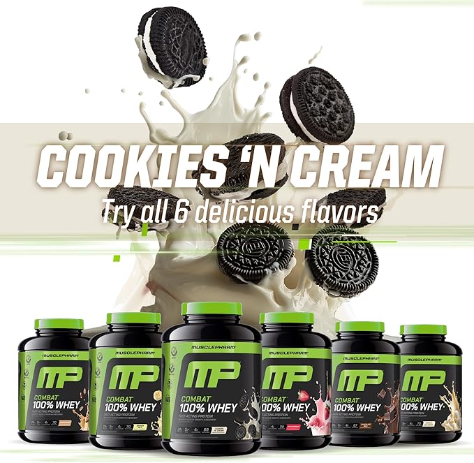 MusclePharm Combat 100% Whey Protein Powder Cookies ‘N’ Cream Flavor Fast Recovery &amp Muscle Gain with Whey Protein Isolate High Protein Powder for Women &amp Men Gluten Free 5 lb 69 Serving