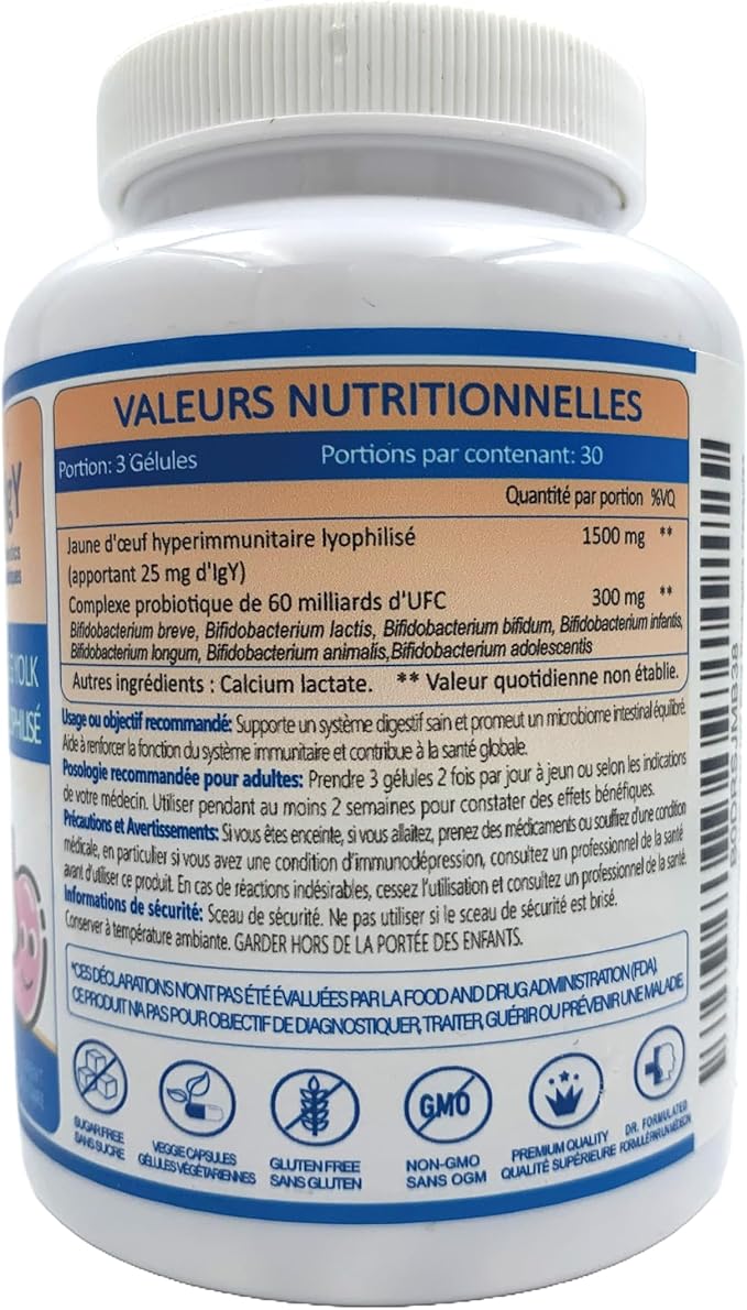 Heliclear IgY Immunoglobulins + Probiotics – Dual-Action Formula for Premium Immune &amp Gut Health Support – Freeze-Dried Hyperimmune Egg Yolk Extract with 60 Billion CFU – 90 Capsules