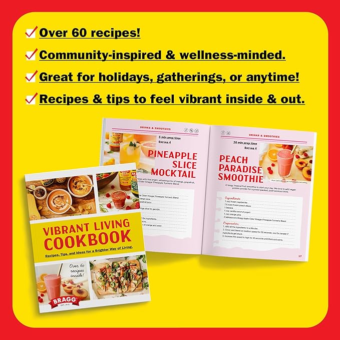 Bragg Organic Apple Cider Vinegar 64oz Cookbook Bundle – USDA Certified Organic – All Natural Ingredients